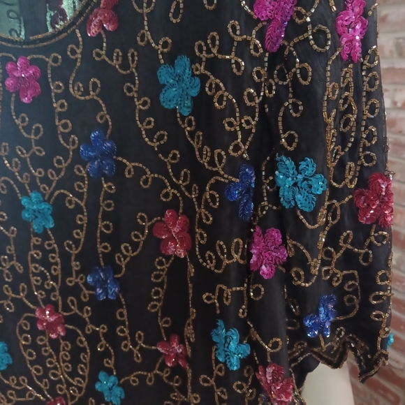 Laurence Kazar Beaded Silk Short Sleeve Top Size 3X - Picture 6 of 13